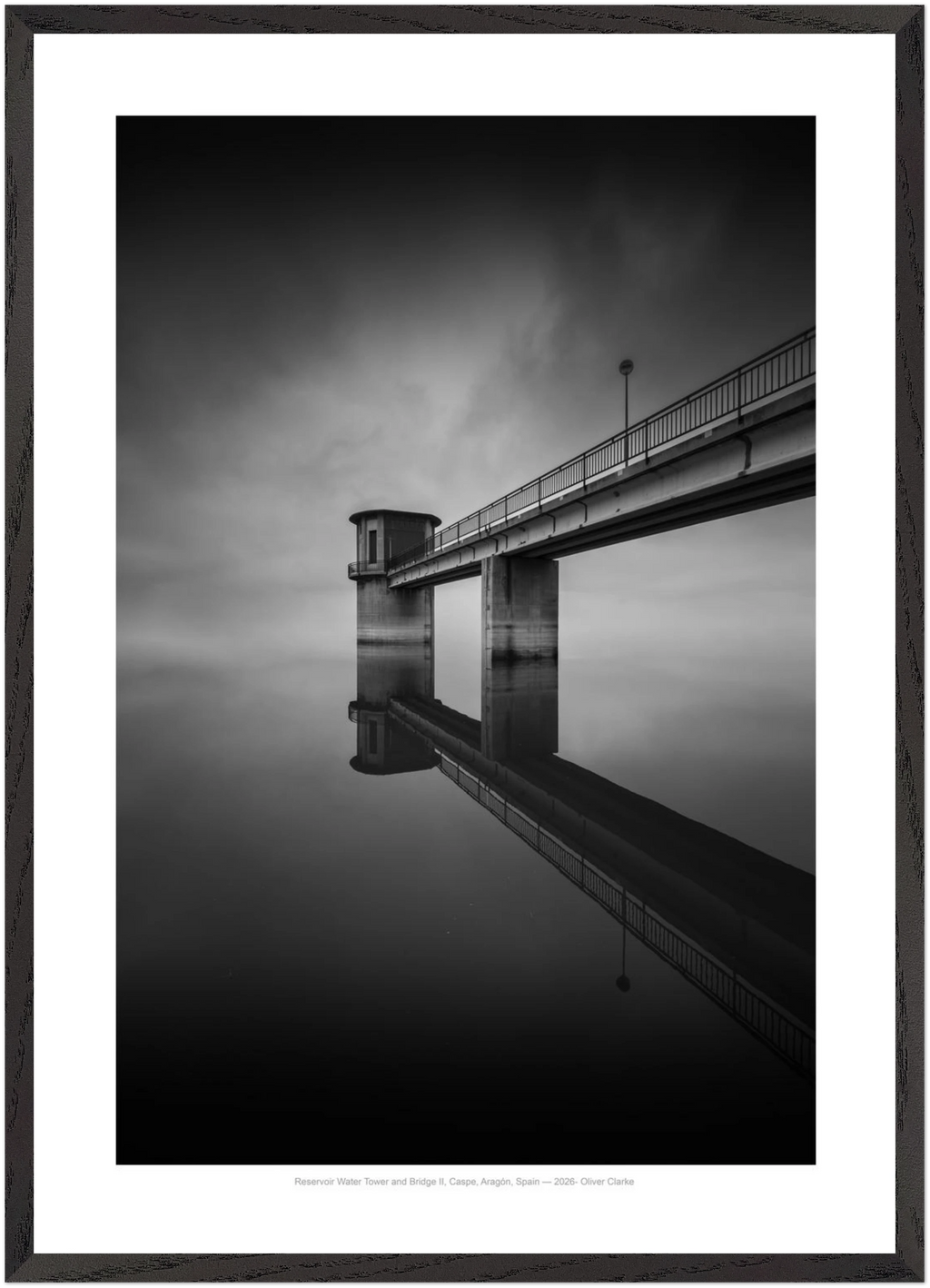 Reservoir Water Tower and Bridge II, Caspe, Aragón, Spain - 2026 - Oliver Clarke. Monochrome - Limited Edition - Premium Wooden Framed Fine Art Print With Premium Matte Paper A1 (59.4 x 84.1 cm)