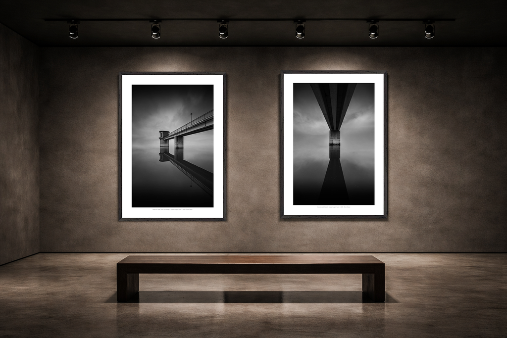 Reservoir Water Tower and Bridge II, Caspe, Aragón, Spain - 2026 - Oliver Clarke. Monochrome - Limited Edition - Premium Wooden Framed Fine Art Print With Premium Matte Paper A1 (59.4 x 84.1 cm)
