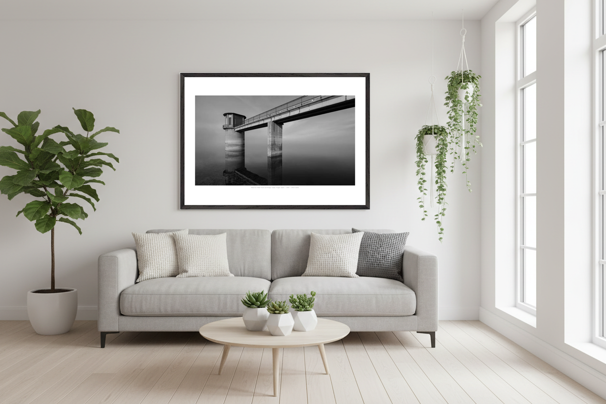 Reservoir Water Tower and Bridge, Caspe, Aragón, Spain — 2026- Oliver Clarke. Monochrome - Limited Edition - Premium Wooden Framed Fine Art Print With Premium Matte Paper A1 (59.4 x 84.1 cm)